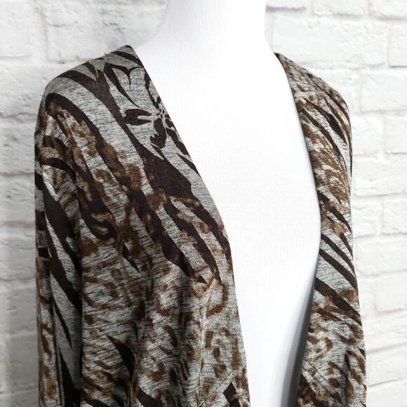 Chico's Easywear Sz 3 Brown Gray Shimmery Animal Print Jacket Chicos XL 16 - Picture 4 of 14